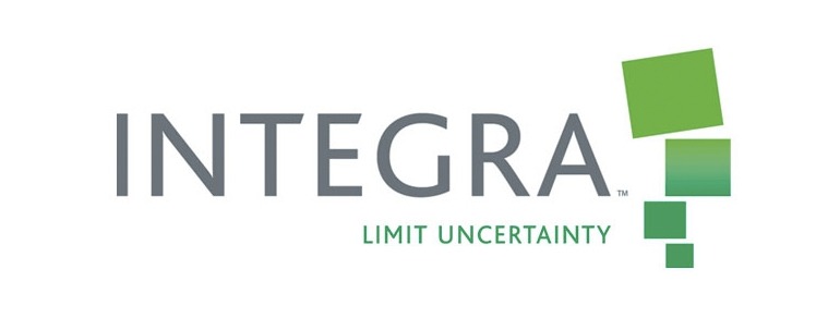INTEGRA logo featuring the tagline "LIMIT UNCERTAINTY." The design includes varying green squares, symbolizing clarity and precision.