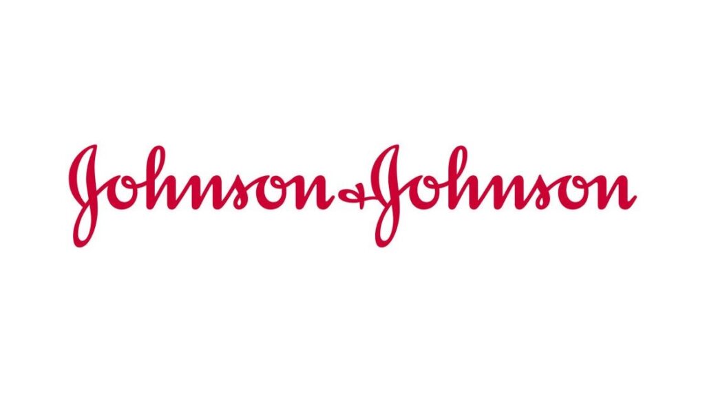 Red script logo of Johnson & Johnson, a global healthcare company, representing its brand identity and commitment to consumer health products.