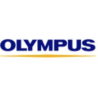Olympus logo featuring bold blue lettering with a yellow underline, representing the brand's identity in technology and imaging solutions.