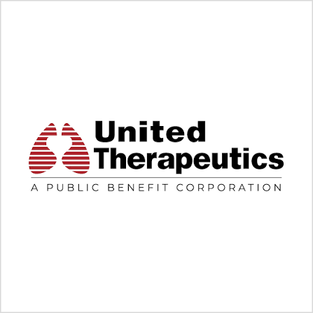 United Therapeutics logo featuring stylized lungs and the tagline "A Public Benefit Corporation," symbolizing its focus on biotechnology and healthcare.