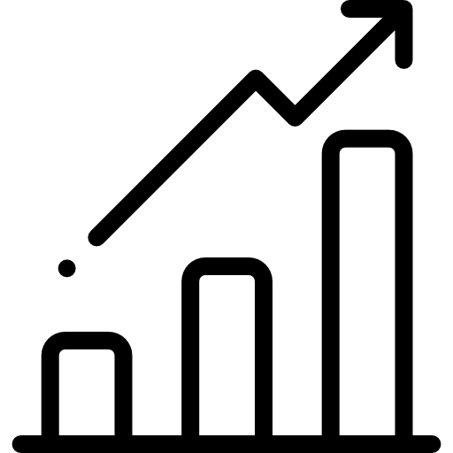 Growth chart showing three ascending bar graphs with a trending arrow, representing data analysis and positive performance trends.