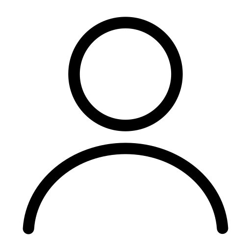 User profile icon featuring a simple outline of a head and shoulders, typically used to represent account settings or user information.