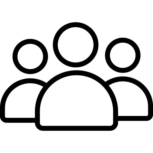 Three stylized human figures, representing a group or community. This icon symbolizes collaboration and social connection.